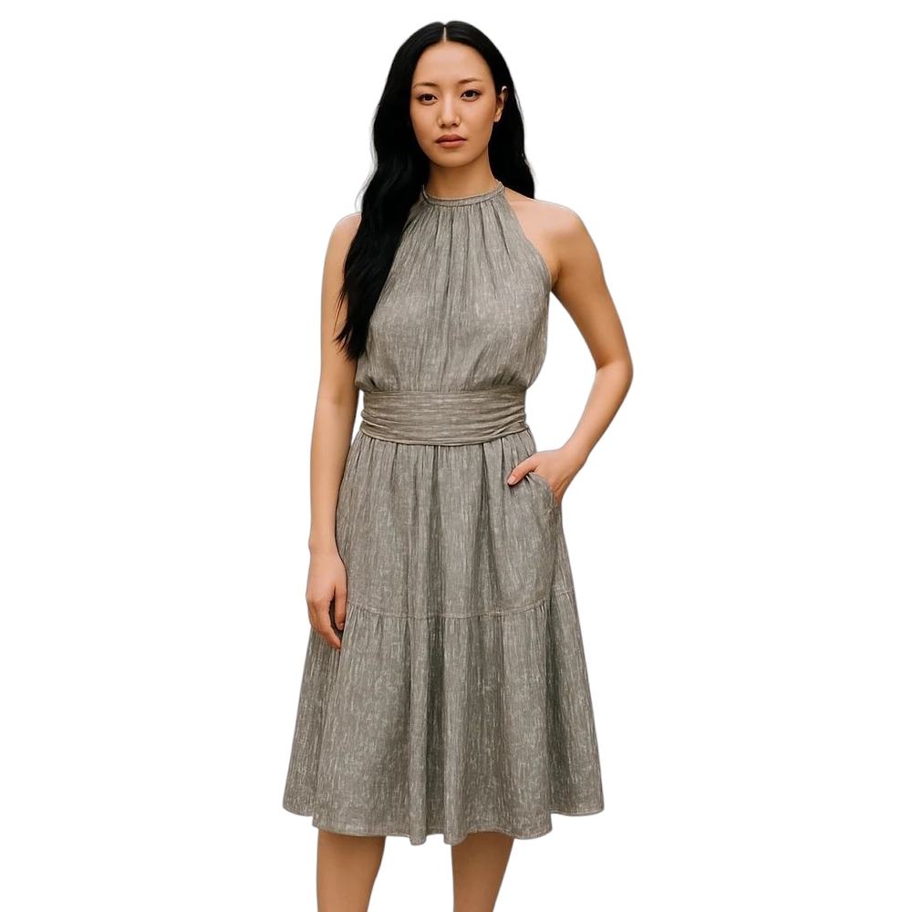 Maggy London Women's Metallic Silver Sleeveless Zip Back Knee Length Dress